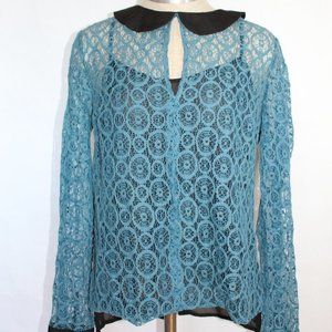 *25% OFF XMAS SALE!* Blue and Black W118 Walter Baker Lace Blouse - Size Medium